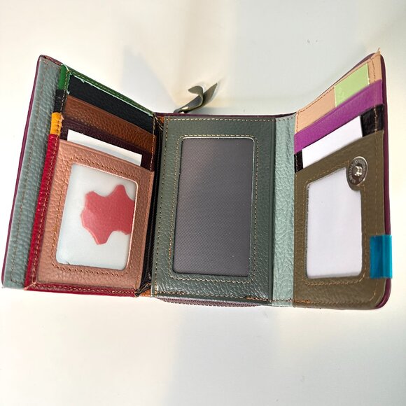 VERA PELLE | Italian Leather TriFold Multi Color Women Wallet Patchwork … - Picture 9 of 15